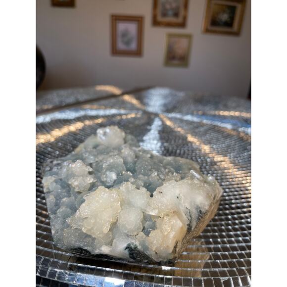 Clear Blue Apophyllite Crystal Cluzer with druzy blue standing crystal ~1.5 lb - Picture 13 of 16